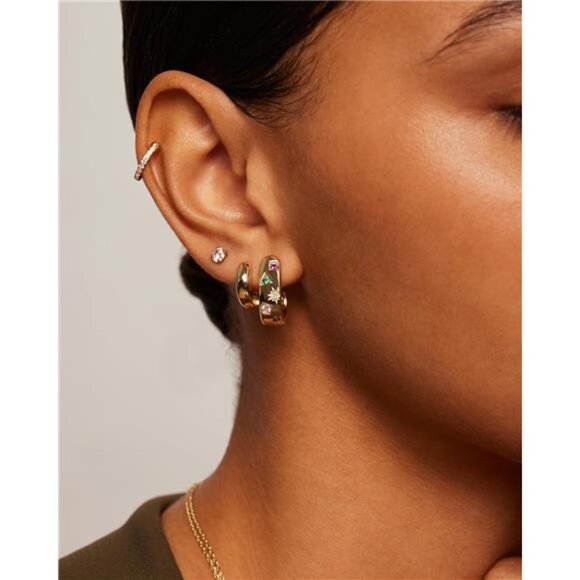 14K Gold Plated Posts Chunky Huggie Earrings for Women - Picture 2 of 6